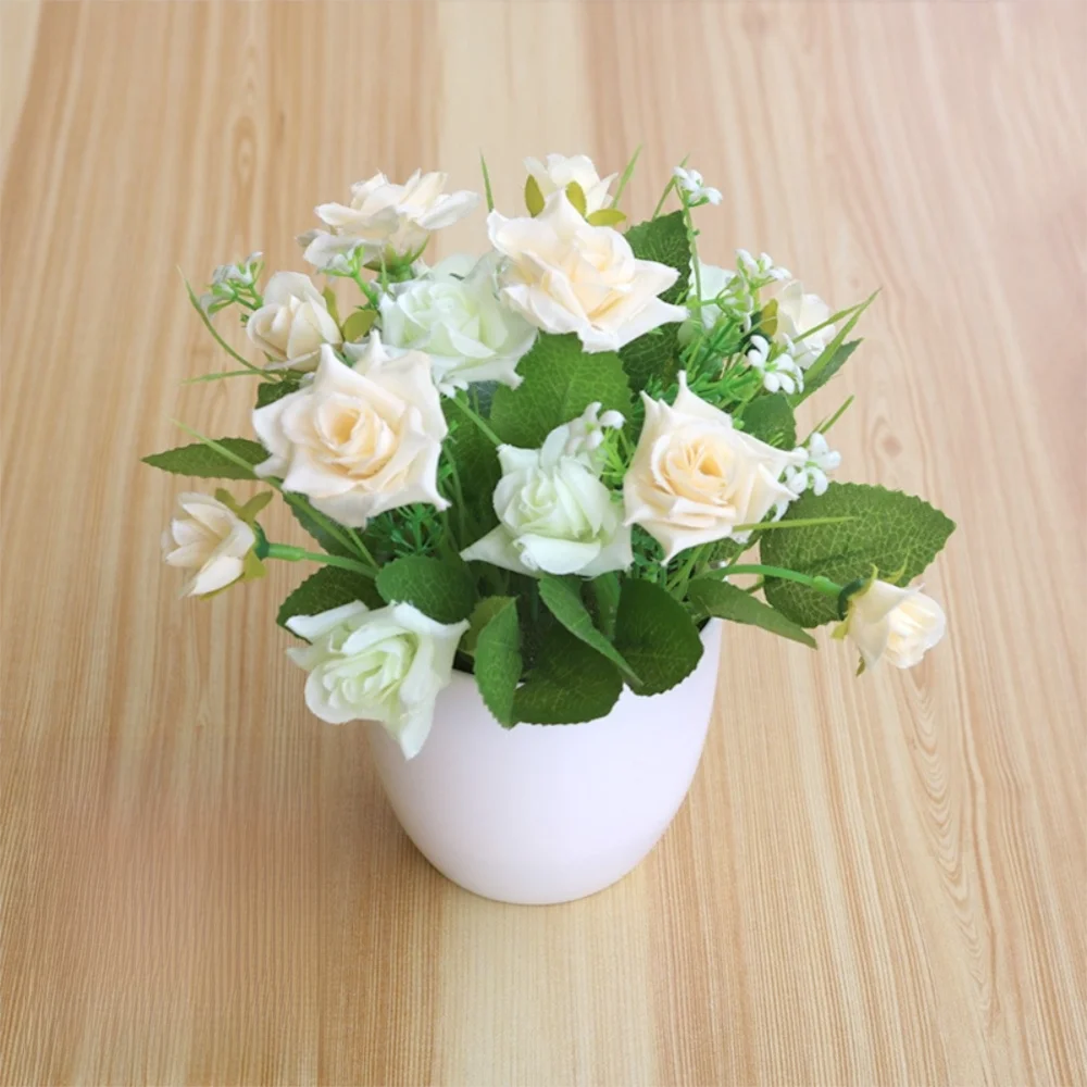 Bouquet artificiel rose blanc bleu jaune violet feuilles vertes décoration intérieure moderne minimaliste