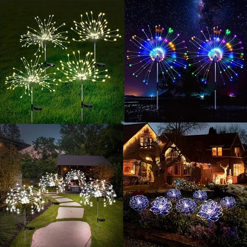 lumières solaires feux d'artifice multicolores modernes extérieures autoinstallation festive led jardin patios cour