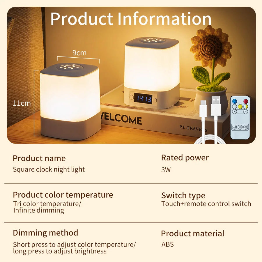 lampe chevet gris clair motif soleil rechargeable usb horloge tactile moderne veilleuse chambre enfant