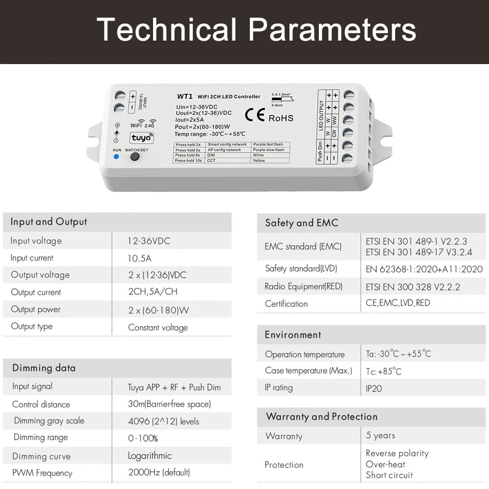 contrôleur éclairage led blanc moderne variateur zones tactile 12v 24v 36v wlan rf 4096