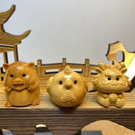 statuettes animales sculptées détaillées zodiaque naturel brun clair artisanal figurines individuelles opaques