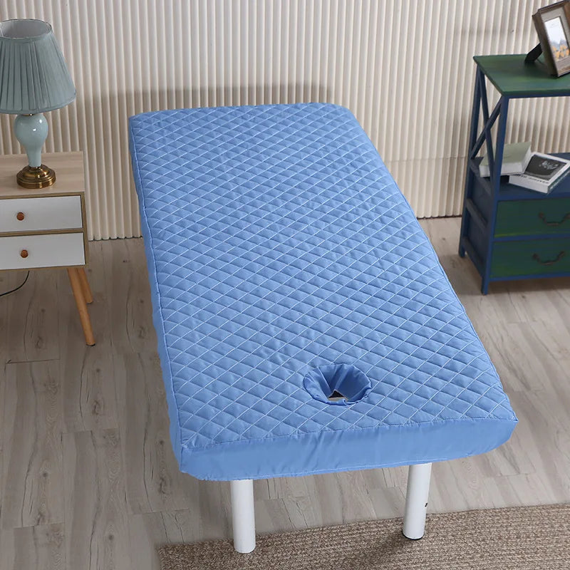 coussin massage bleu marine hexagones brodés moderne trou antidérapant polyester coton adultes