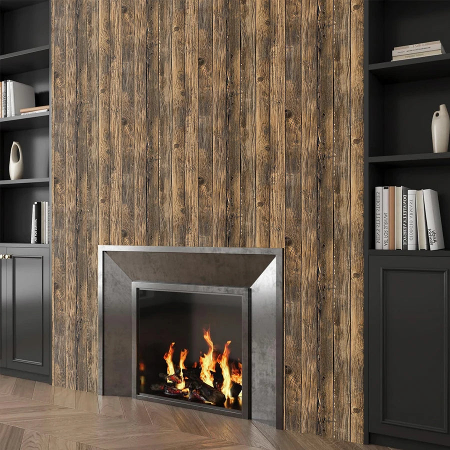 papier peint auto adhésif texture bois marron rustique moderne imperméable résistant eau sans formaldéhyde