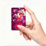 autocollant carte bancaire hazbin personnages dessin animé bleu violet rouge pop art
