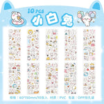 sticker kawaii adhésif dessins animés chats floraux textes scrapbooking transparent rose vert bleu blanc