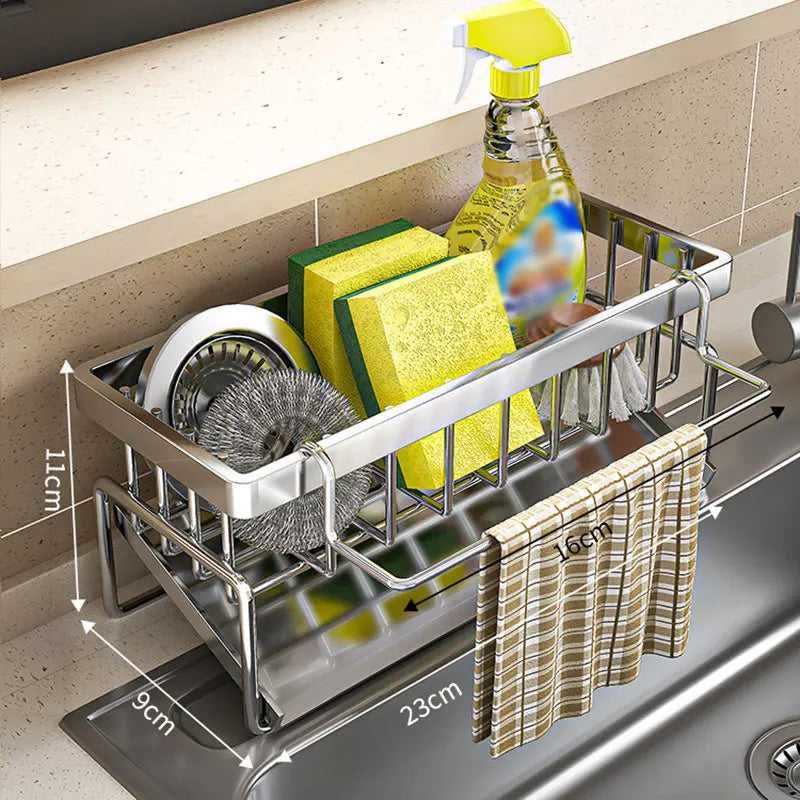 étagère cuisine inoxydable moderne adhésif gobelet nettoyage gant brosse serviette savon flacon liquide douche