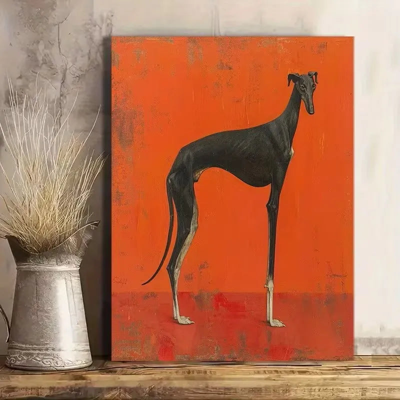 tableau abstrait chien noir orange contemporain toile sans cadre 50x40cm 60x40cm 70x30cm
