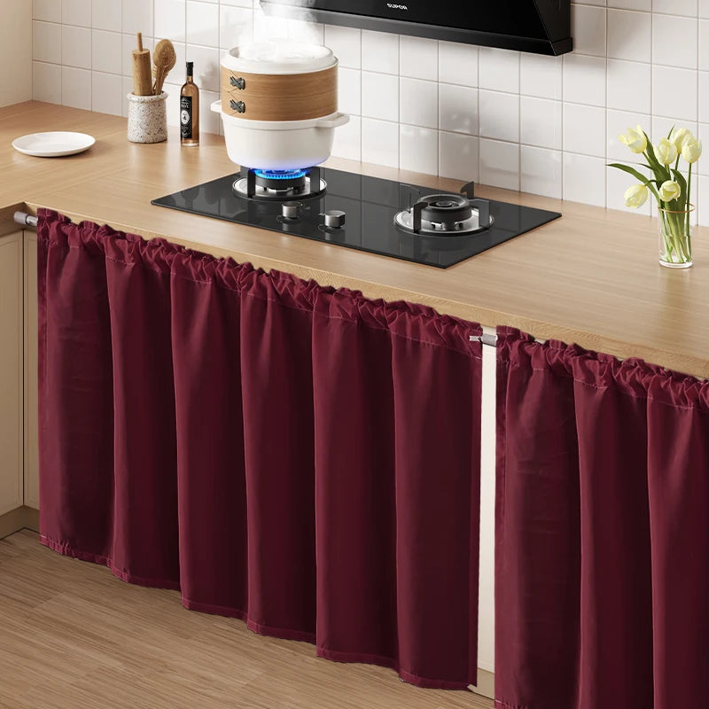 rideau plissé polyester imperméable rouge foncé meuble bas cuisine décoratif moderne minimaliste 100x70cm 140x70cm