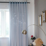 rideaux semi transparent étoiles découpées tissu plissé motif enfantin couleurs rose bleuclair