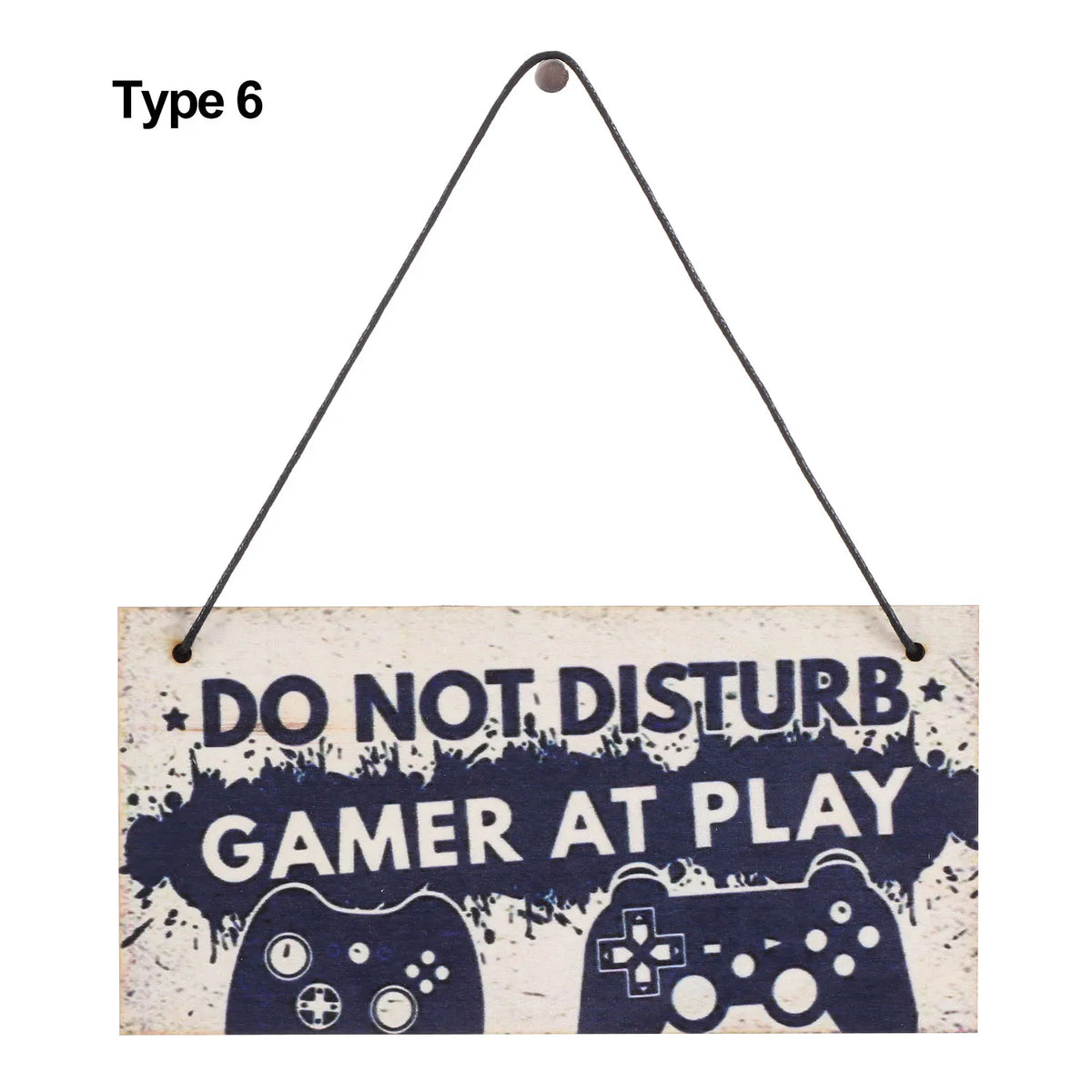 plaque décorative bois graphique texte jeu manette humoristique corde noire bleue adolescente chambre
