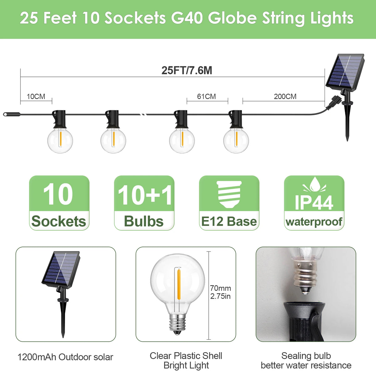 guirlande lumineuse solaire extérieure 15m 25 ampoules led jaunes télécommande