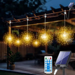 guirlande lumineuse solaire moderne dorée étoiles lumineuses télécommande modes filaments dorés jardin patio
