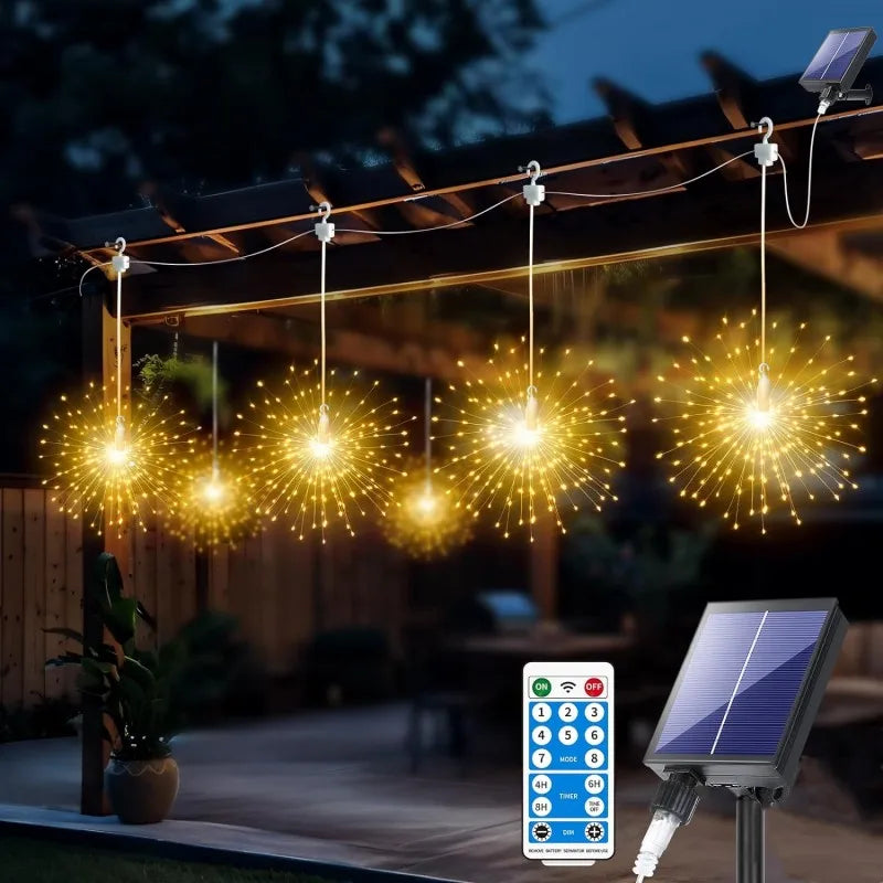 guirlande lumineuse solaire moderne dorée étoiles lumineuses télécommande modes filaments dorés jardin patio