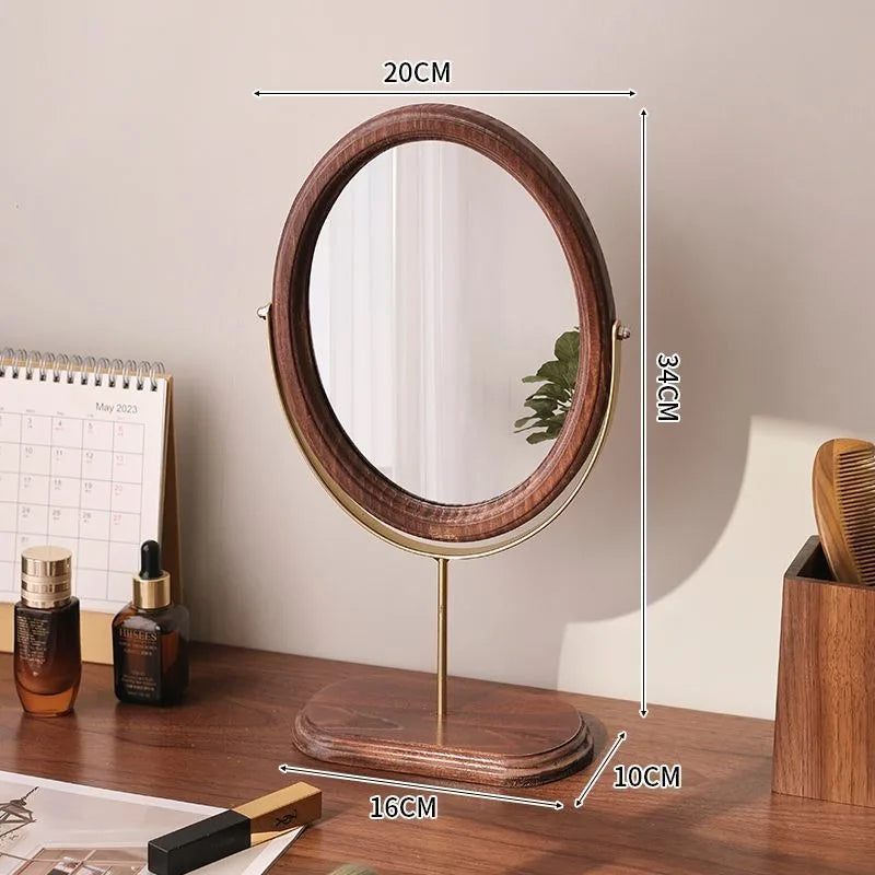 miroir cosmétique classique bois marron foncé pied central ornement décoration chambre erotique