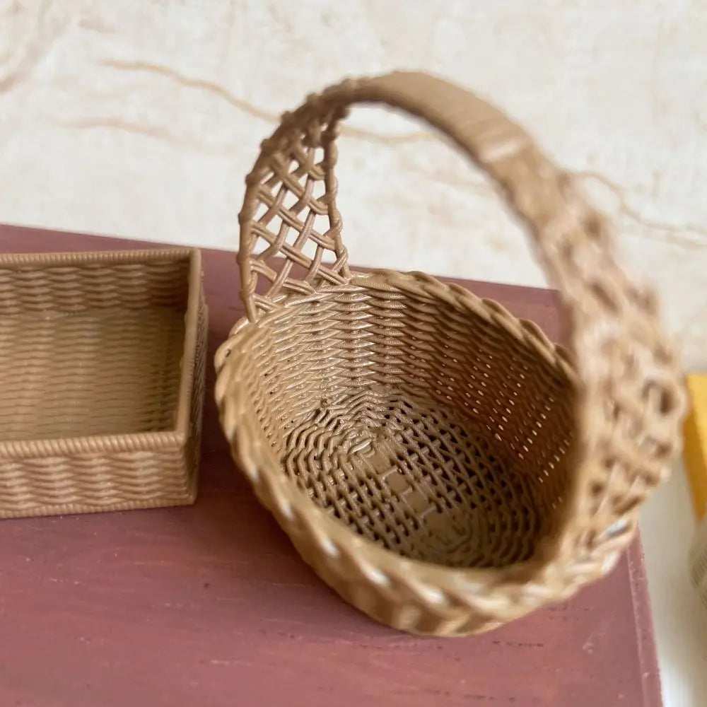 accessoires poupée panier tressé résine beige rustique décoration maison poupée rangement jeu photo 14+