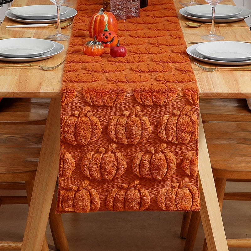 table table citrouille motif automne orange polyester coton texturé halloween décoration festivités
