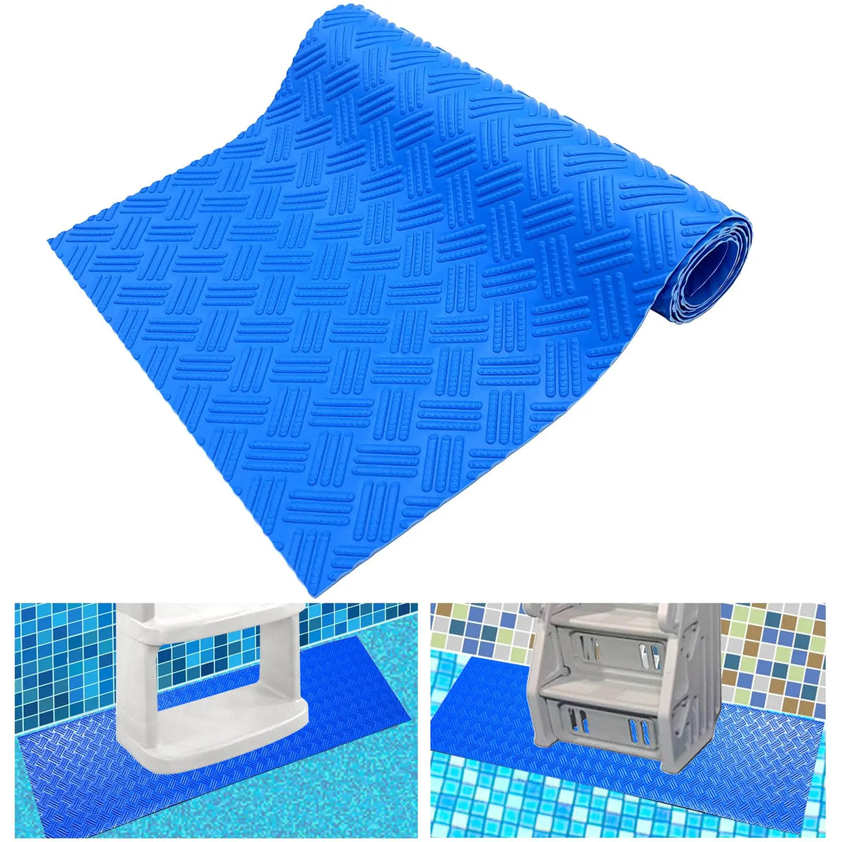 tapis piscine bleu texture géométrique moderne antidérapant pvc protection escalier sécurité piscineextérieur
