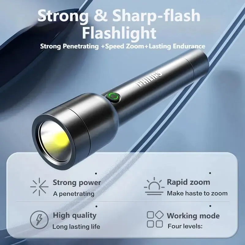 lampe poche rechargeable led 3w 200m lumiere intense gradation continue autodéfense camping