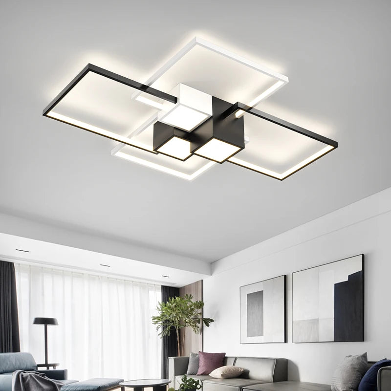 lumière moderne led blanc noir géométrique carré rond adjustable
