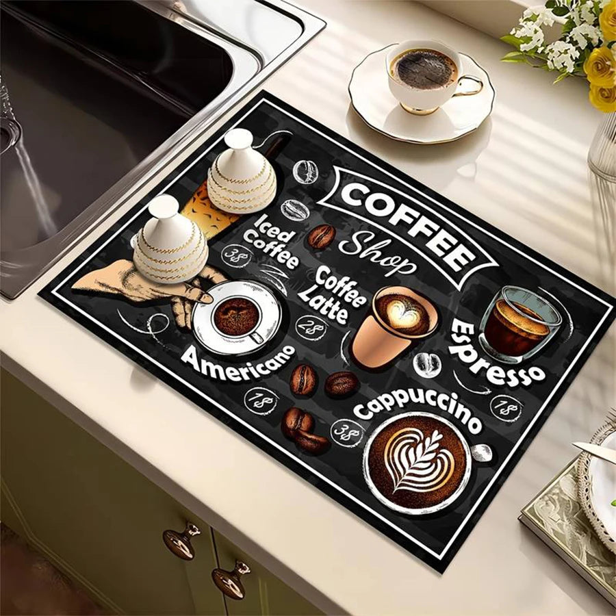 tapis moderne illustrations américano espresso noir cuisine rectangle absorbant rapide
