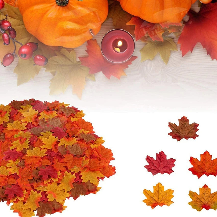 feuilles artificielles automnales orange rouge jaune marron naturel decoration festive 9cm 7cm