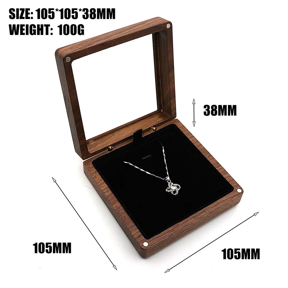 boîte bijoux bois velours pendentif argenté pierres précieuses classique coussin noir emballage présentation