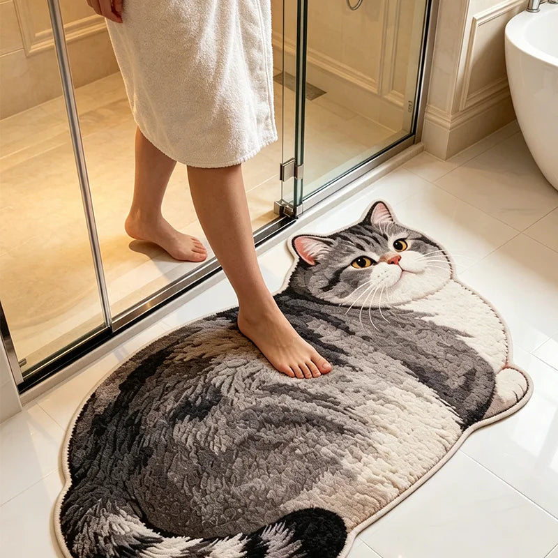 tapis chat imprimé 2d moderne gris noir blanc antidérapant polyester intérieur salon chambre cuisine