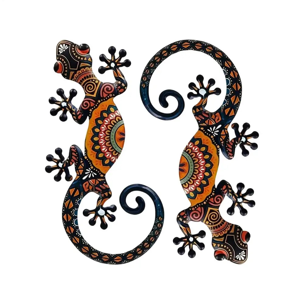 décoration murale forme lézard géométrique artisanal noir orange rougeintérieur extérieur adhésif muraux