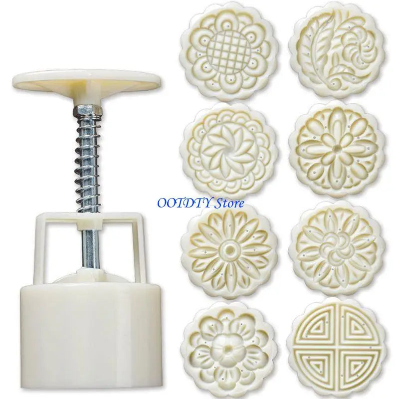 moule silicone pression mooncakes gâteaux chinois motifs floraux géométriques disques interchangeables traditionnels