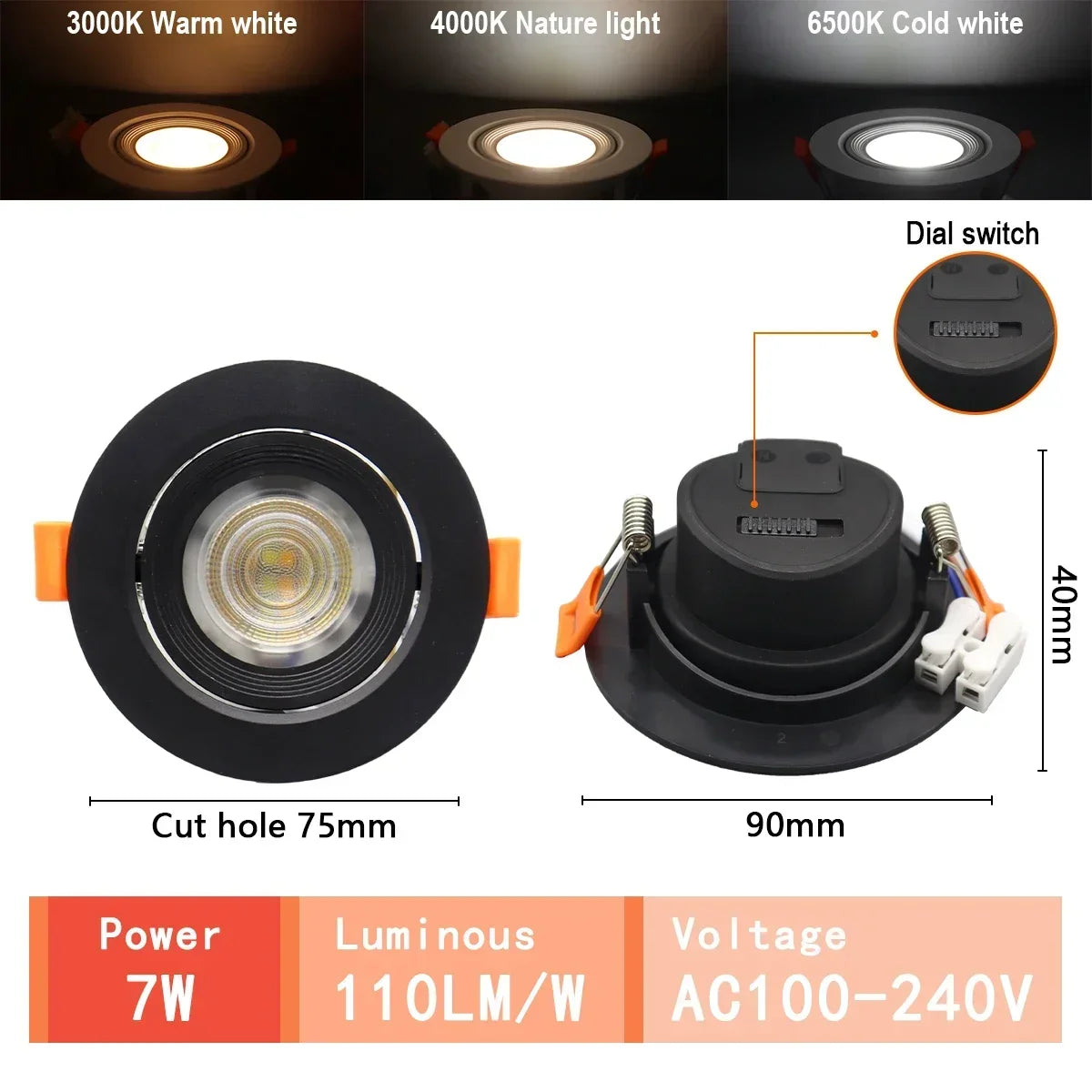 Spot LED blanc moderne 10W 14W 17W 20W 24W 6W câble adaptateur