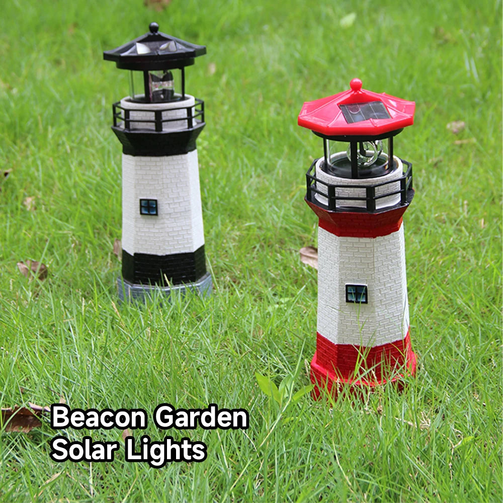 phare solaire led rouge noir decoration exterieure rotatif jardin cour patio festive