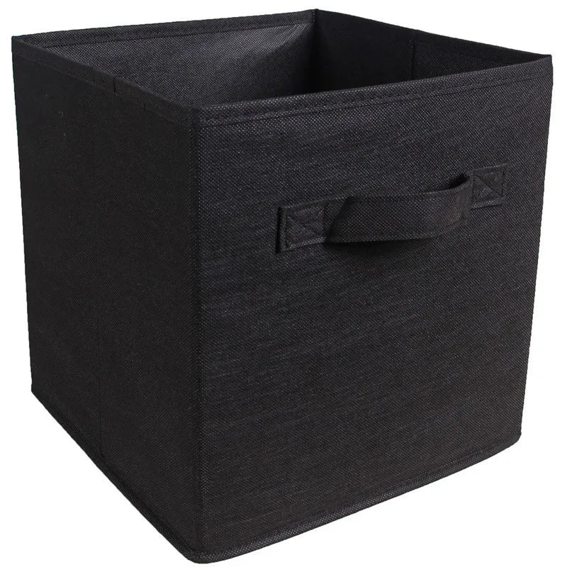 boîtes rangement pliables tissu uni moderne bleu marine beige jaune vert poignées détachables respectueux