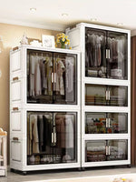armoire modulaire empilable blanc texture bois vitrée étagères métal vêtements suspendus roulettes facile multiple