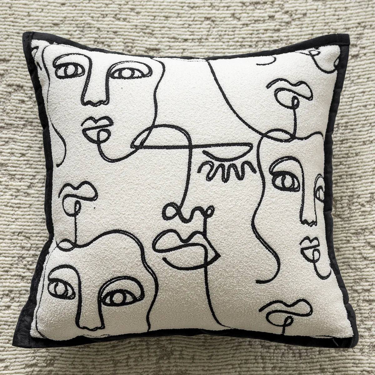 taies d'oreillers élégantes polyester chenille motif dentelle 45x45cm blanc noir decoration maison hospitalière