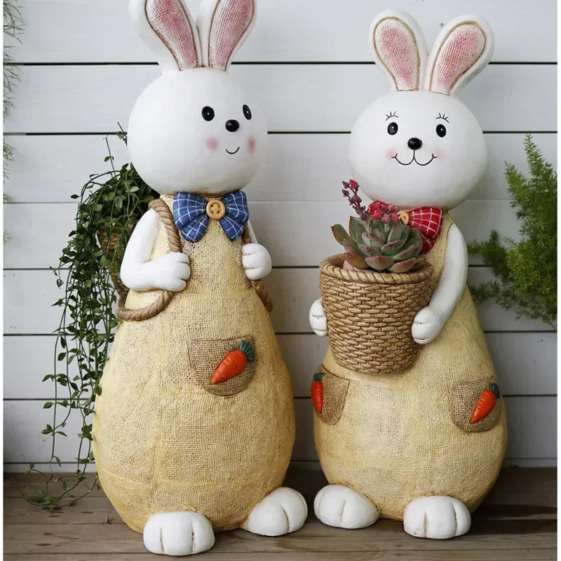 pots fleurs résine moderne figurines lapins motifs tissus carottes noeuds papillons mignons