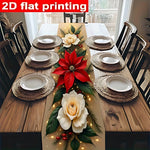 nappe festive polyester motifs floraux noël scintillants houx blanc doré