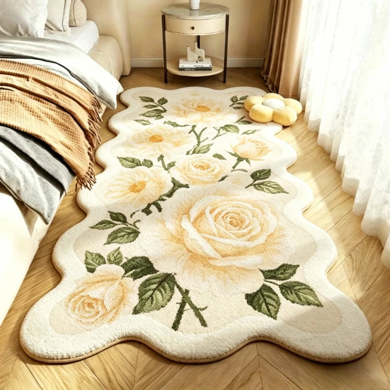 tapis pastoral rose fleurs blanches classique floral salon chambre nordique polyeste