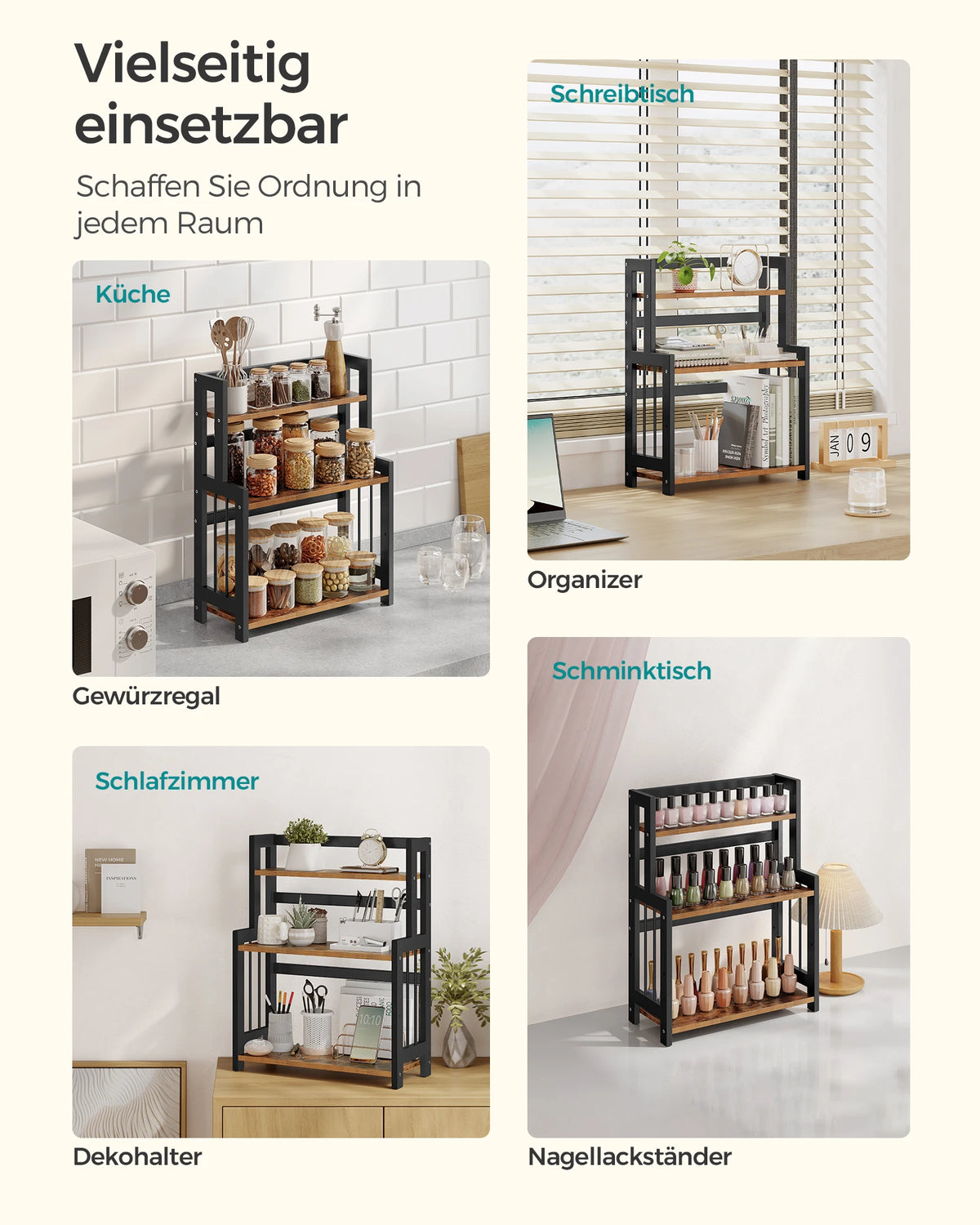 Étagère rangement 3 niveaux noire dans décoration intérieure moderne