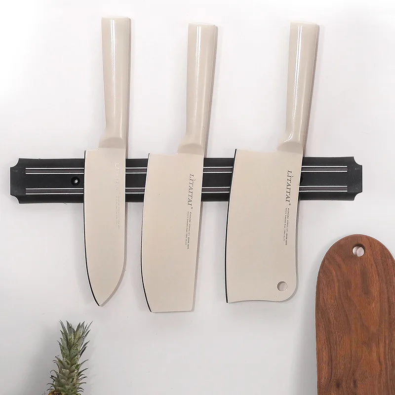 rangement couteaux mural magnétique bois planche découpe moderne minimaliste fixations visées
