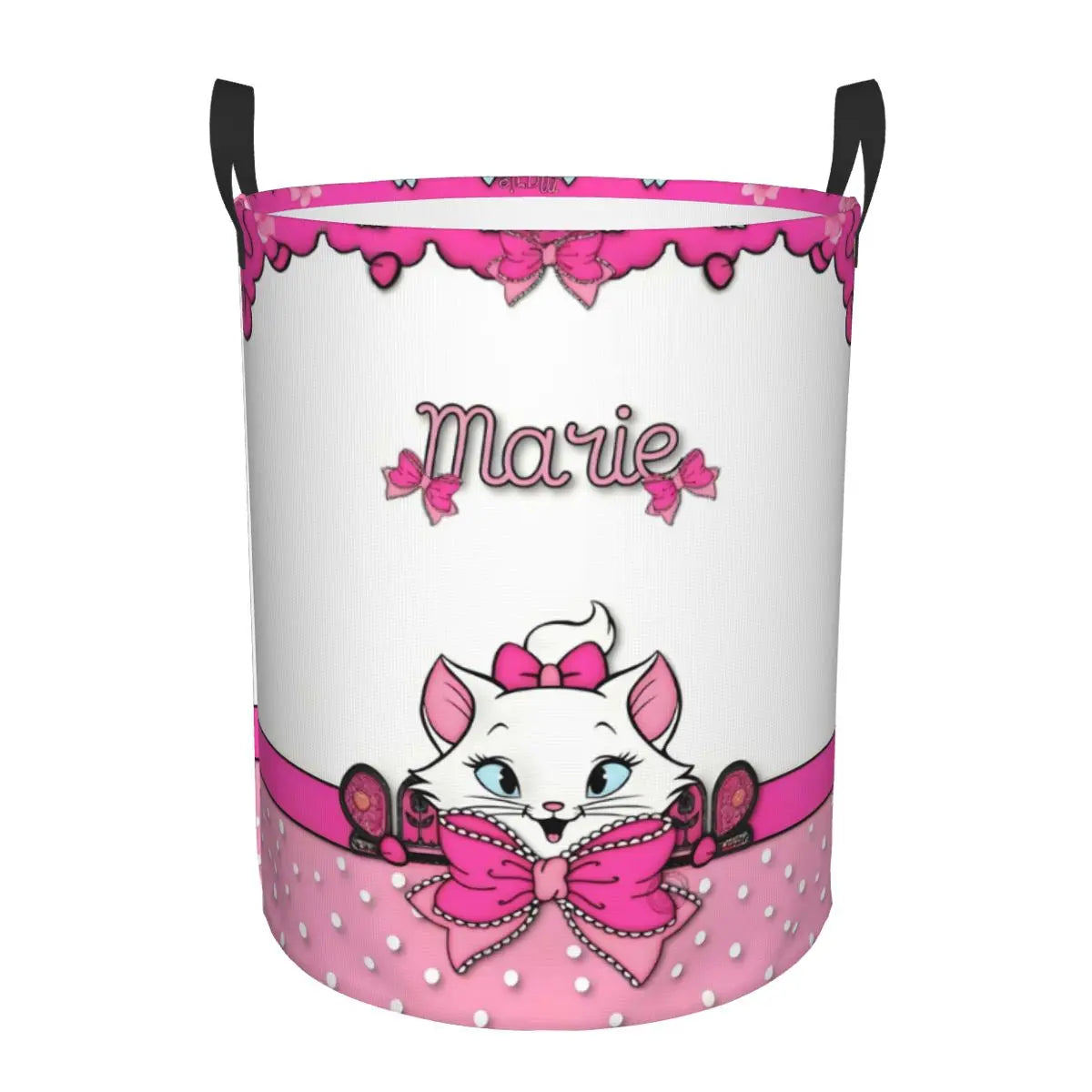 panier rangement pliable motif chat rose blanc linge jouets enfant coton