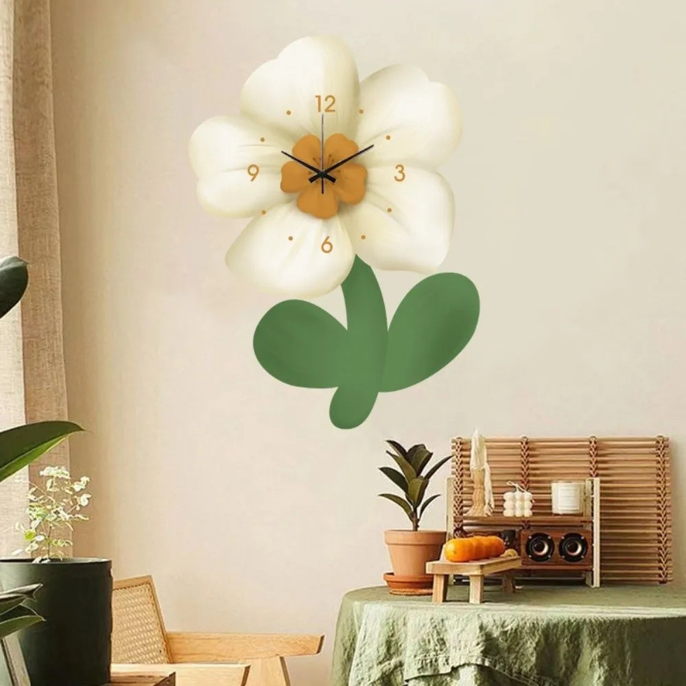 horloge murale fleur rose vert moderne minimaliste décorative imitation bois