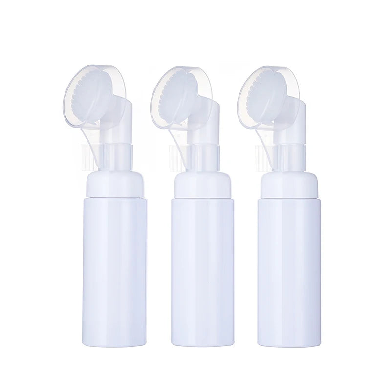flacon mousse voyage 60 ml distributeur savon liquide brosse visage silicone transparent blanc rechargeable