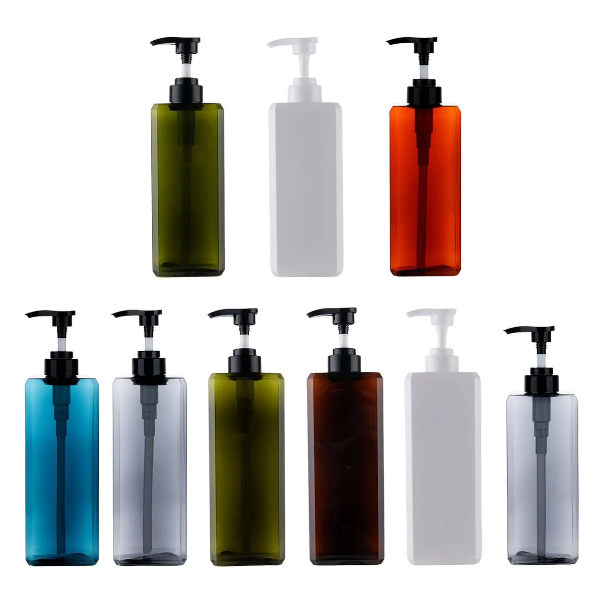 flacons savon liquide pompe contemporains blanc orange bleu gris opaques salle bain