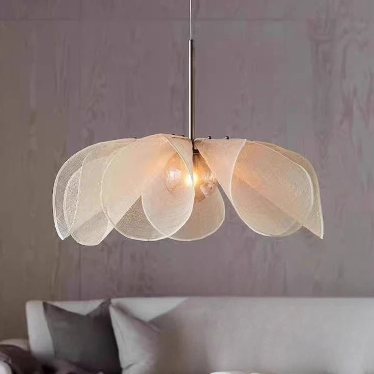 suspension lumineuse moderne tissu feuilles ouvertes blanc translucide pendentif assemblage led neutre warm white