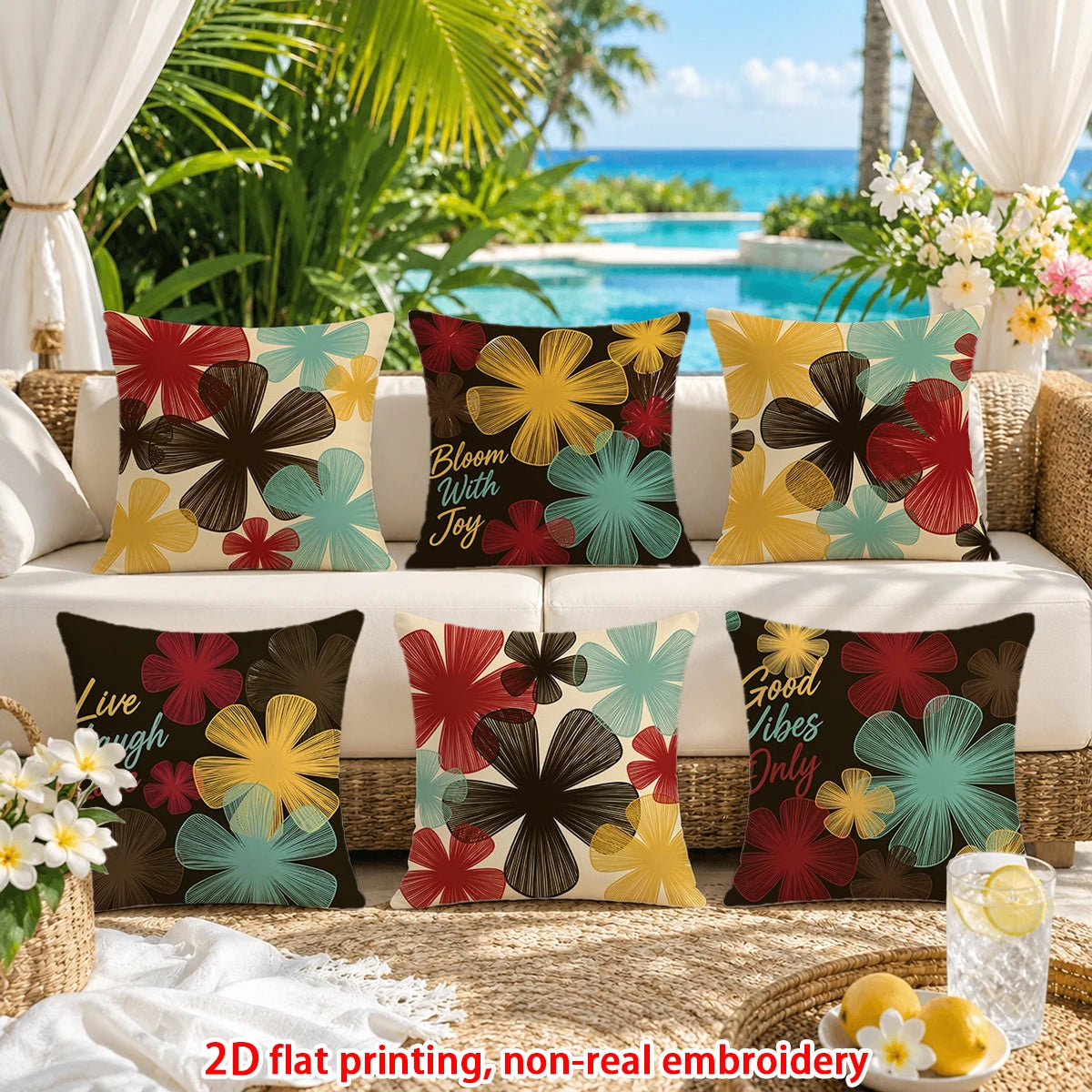 housses coussin motif floral moderne textes good vibes live laugh love pièces polyester machine