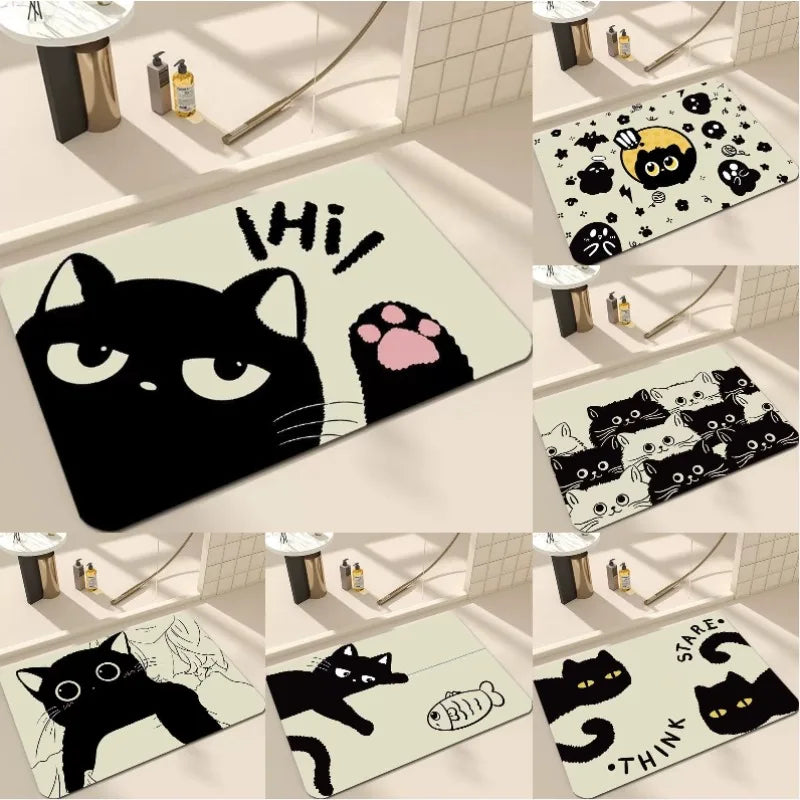 tapis sol décoratif chat dessin animé bienvenue intérieur salon chambre moderne anti dérapant polyester