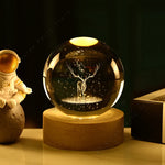 veilleuse boule cristal arbre étoiles transparente base bois câble usb decoration chambre moderne