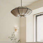 suspension lumineuse tissu géométrique blanc beige moderne opacité câble suspension fixe chambre salon
