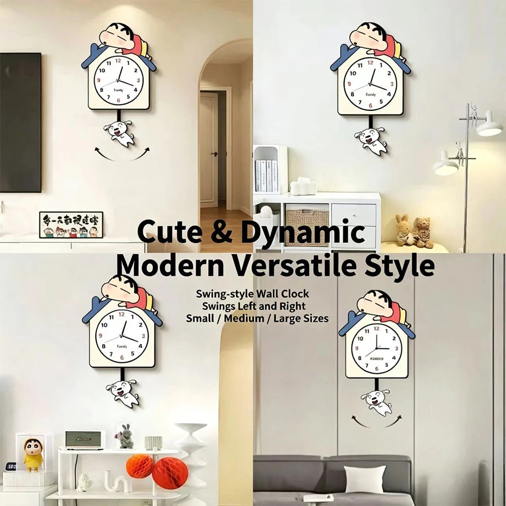 horloge murale dessin animé shin chan personnages chien pendule moderne opacité multicolore chambre