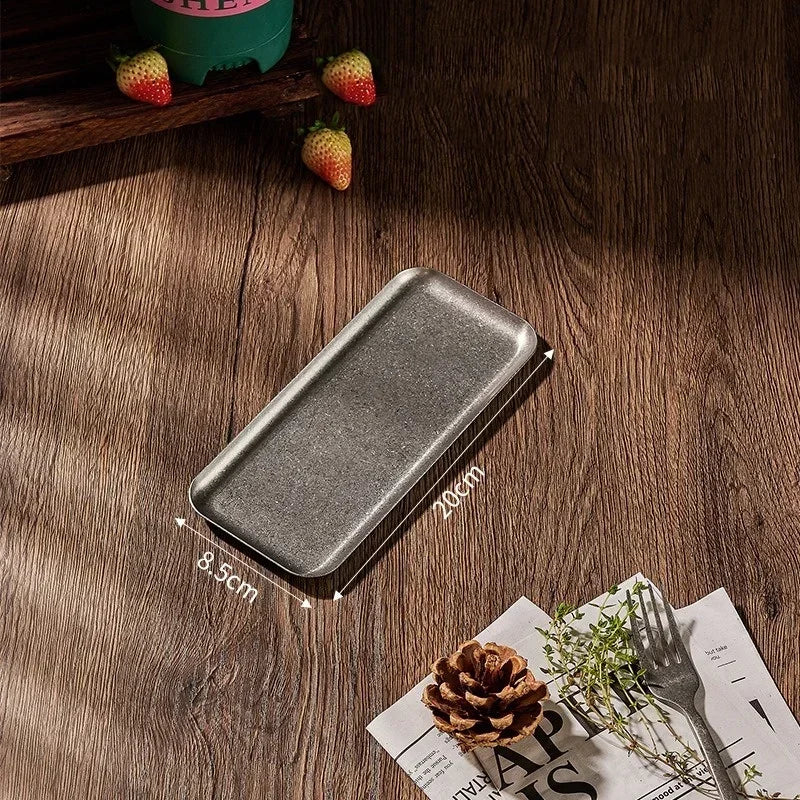 assiettes modernes gris métallisé acier inoxydable ensemble table servir fourchette couteau petite moyenne grande